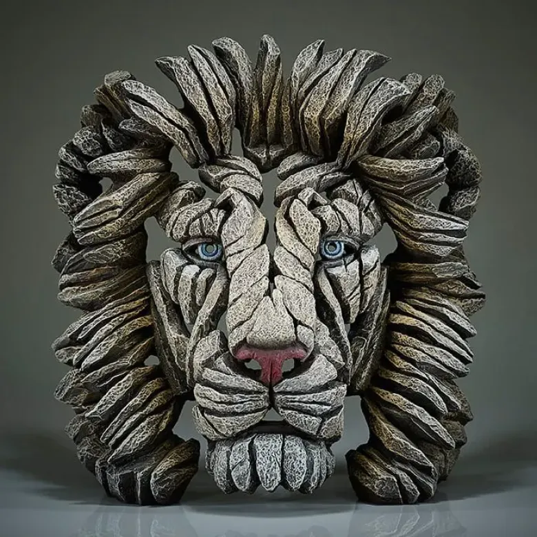 Edge Sculpture Lion Bust - White