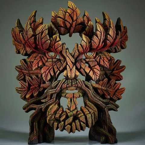 Edge Sculpture Green Man Bust - Autumn Flame