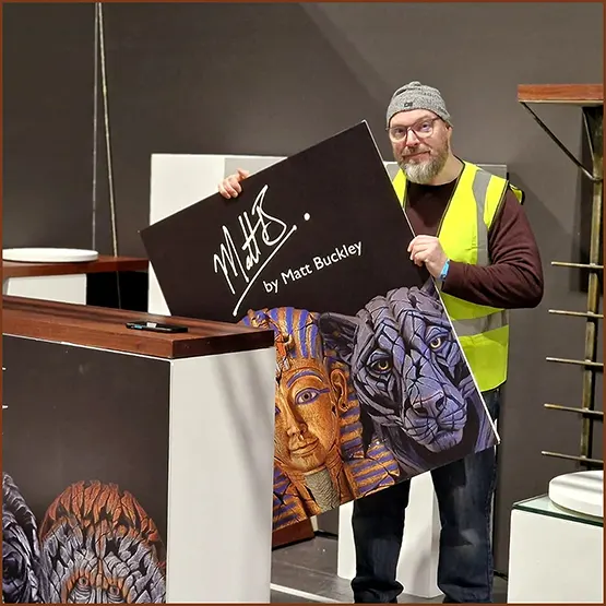 Matt Buckley building an Edge Sculpture exhibition display stand at a trade show